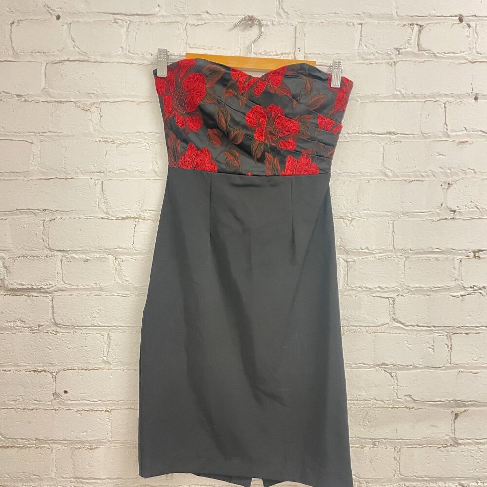 Vintage Empire waist Red Floral Rose embroidered bodice dress